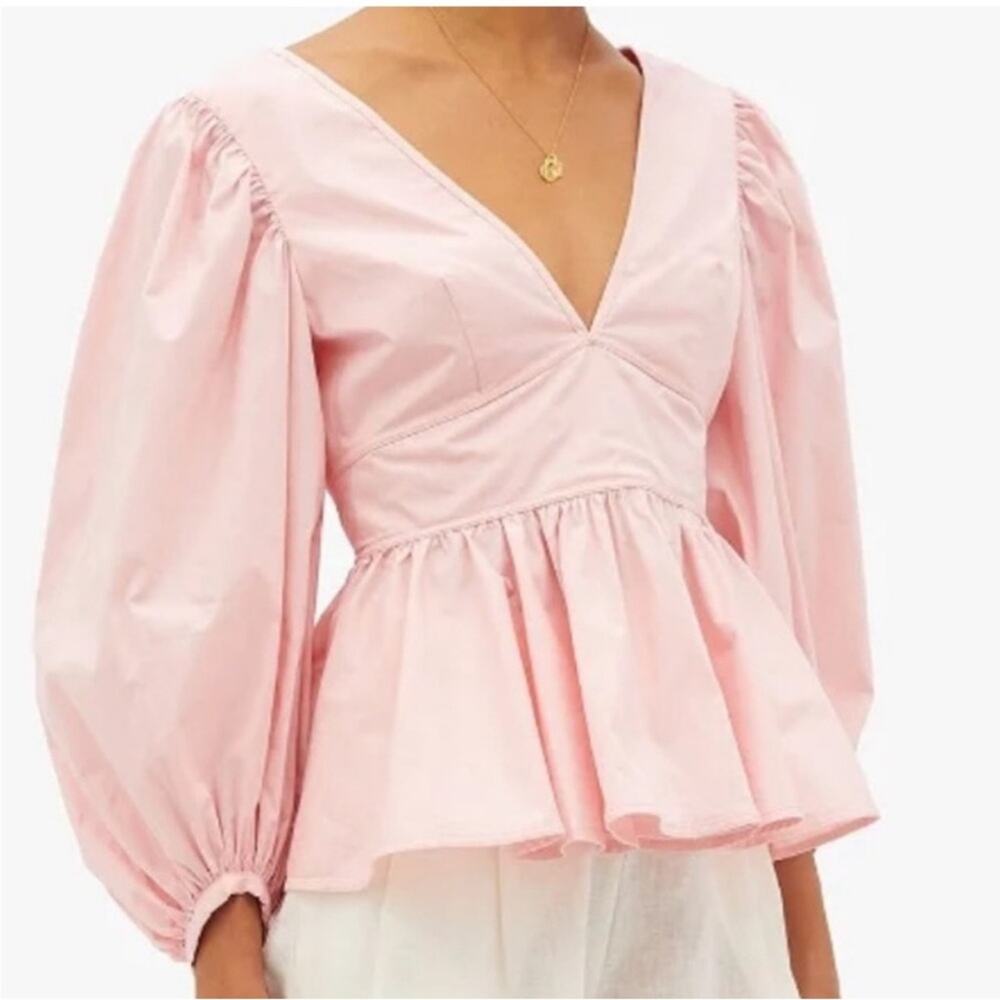 STAUD Luna Peplum Top Strawberry Cream Pink NWT Designer Blouse Shirt Size 00
